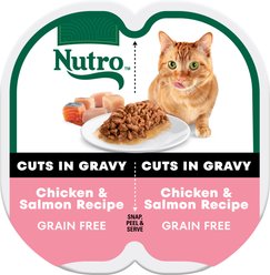Nutro Perfect Portions Grain-Free Cuts in Gravy Chicken & Salmon Recipe Cat Food Trays, 2.65-oz, case of 24 twin-packs