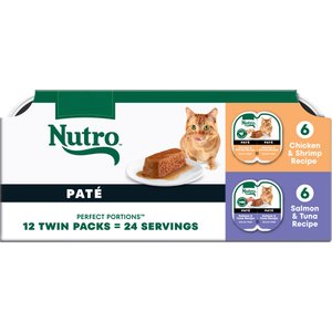 Nutro Perfect Portions Salmon & Tuna, Chicken & Shrimp Variety Pack Grain-Free Soft Pate Wet Cat Food, 2.65-oz, case of 12 twin-packs