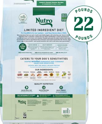 Show full view: Nutro Limited Ingredient Diet Adult Sensitive Support with Real Lamb & Sweet Potato Grain-Free Dry Dog Food, 22-lb bag slide 3 of 10