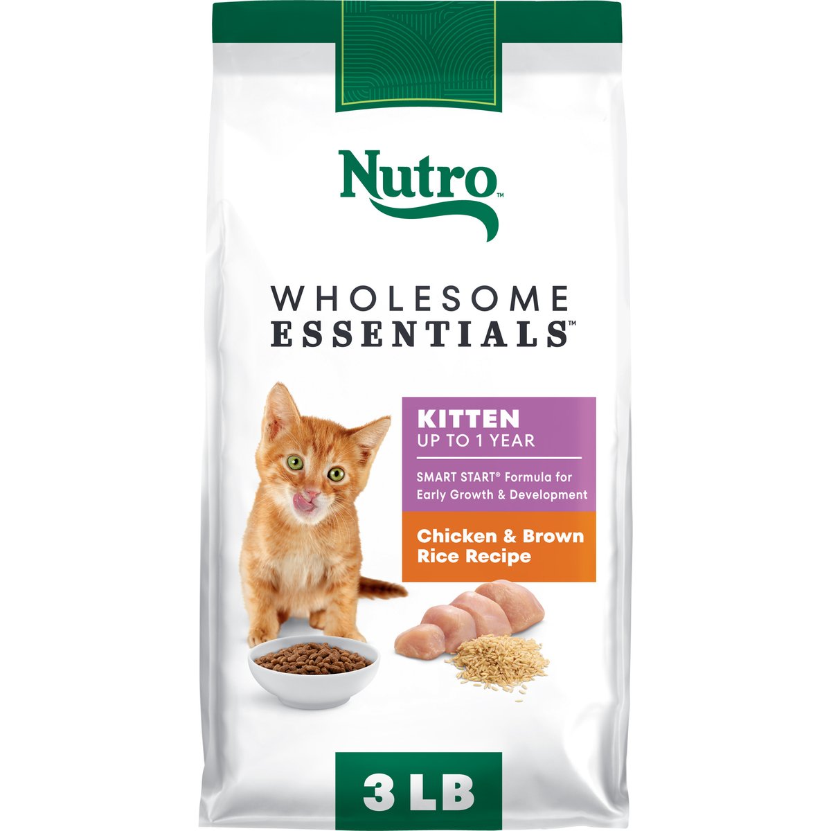 Nutro Wholesome Essentials Chicken & Brown Rice Recipe Kitten Dry Cat Food, 3-lb bag
