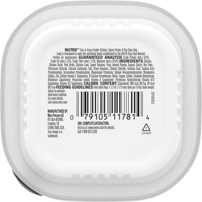 Show full view: Nutro Grain-Free Tender Chicken, Sweet Potato & Pea Stew Cuts in Gravy Adult Wet Dog Food Trays, 3.5-oz, case of 24 slide 3 of 11