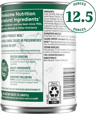 Show full view: Nutro Hearty Stew Turkey, Sweet Potato & Green Bean Cuts in Gravy Adult Canned Wet Dog Food, 12.5-oz, case of 12 slide 3 of 11