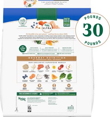 Show full view: Nutro Ultra Adult Large Breed High Protein Trio of Proteins Chicken, Lamb & Salmon Dry Dog Food, 30-lb bag slide 3 of 11