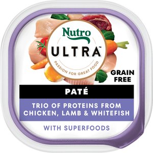 Nutro Ultra Grain-Free Trio Protein Chicken, Lamb & Whitefish Pate with Superfoods Adult Wet Dog Food Trays, 3.5-oz, case of 24