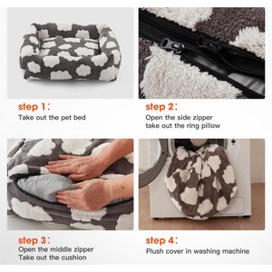 JOEJOY Jacquard Cloud Square Dog & Cat Bed with Anti-Slip Bottom & Removable Cover, Grey, Large