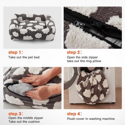 Show full view: JOEJOY Jacquard Cloud Square Dog & Cat Bed with Anti-Slip Bottom & Removable Cover, Grey, Medium slide 4 of 8