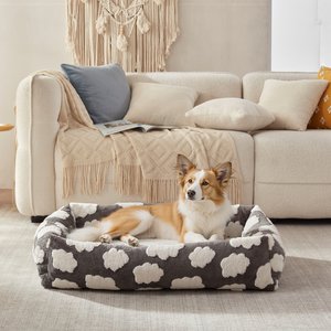 JOEJOY Jacquard Cloud Square Dog & Cat Bed with Anti-Slip Bottom & Removable Cover, Grey, Large