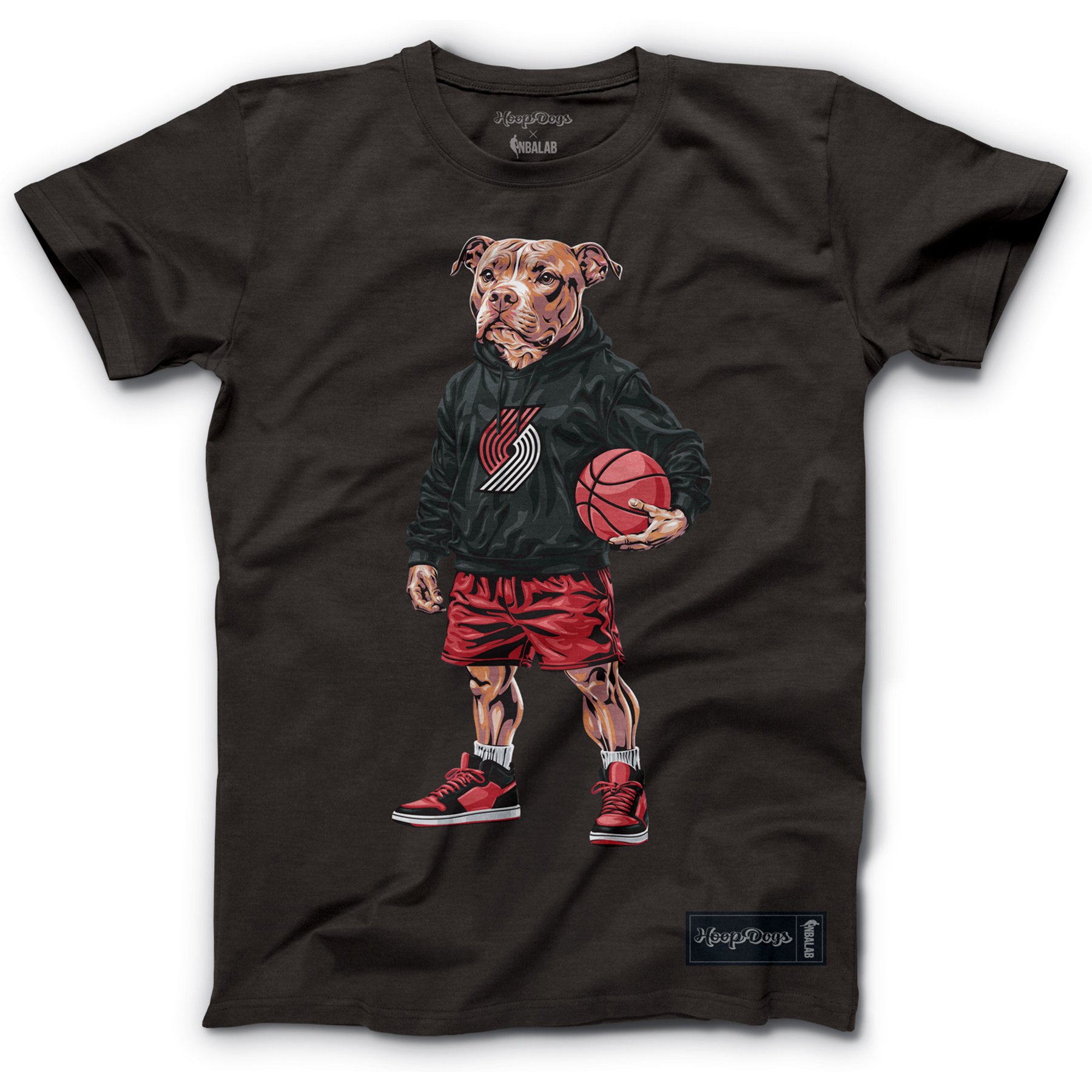 Hoop Dogs NBA Pit Bull T-Shirt, Portland Trail Blazers, Large