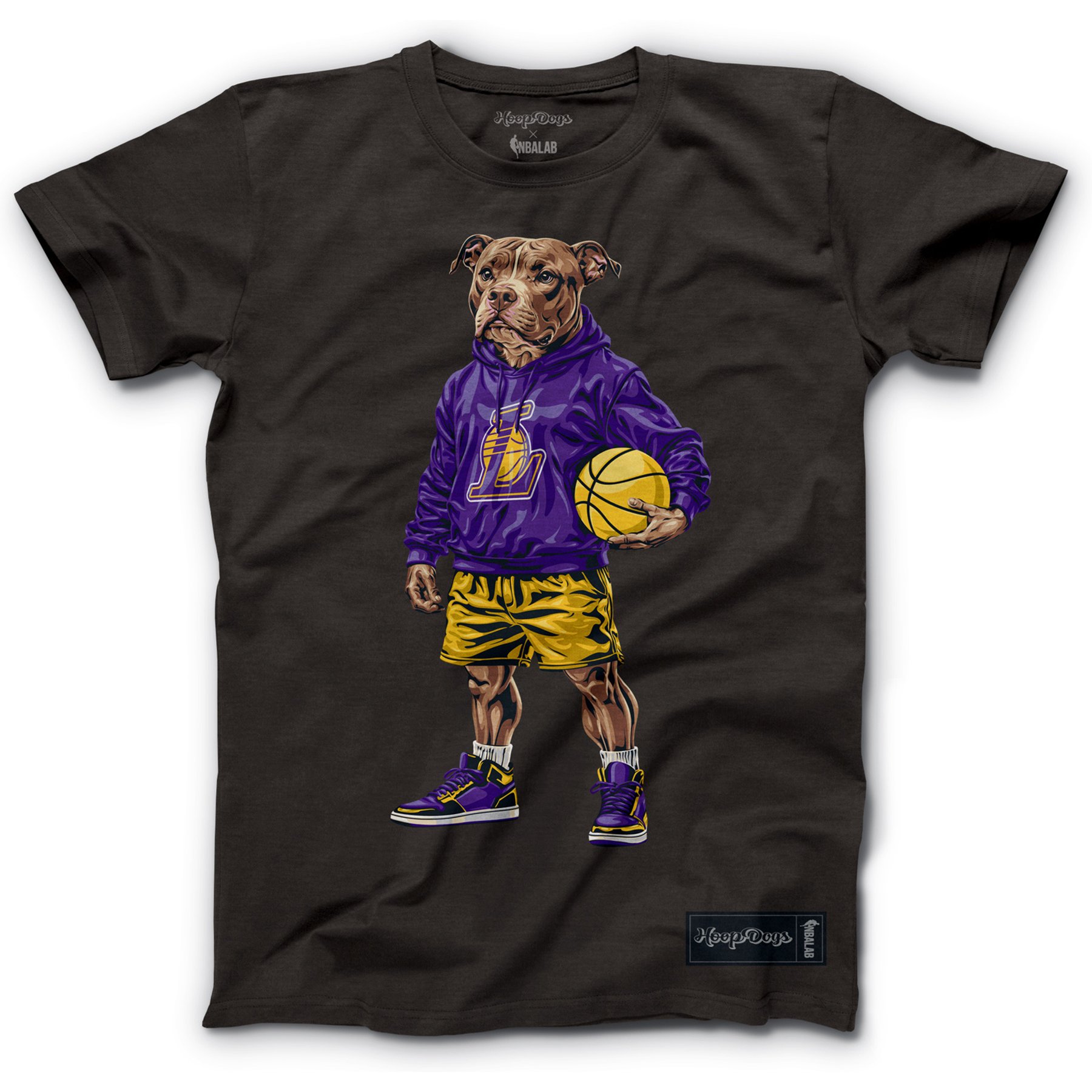Hoop Dogs NBA Pit Bull T-Shirt, Los Angeles Lakers, Medium