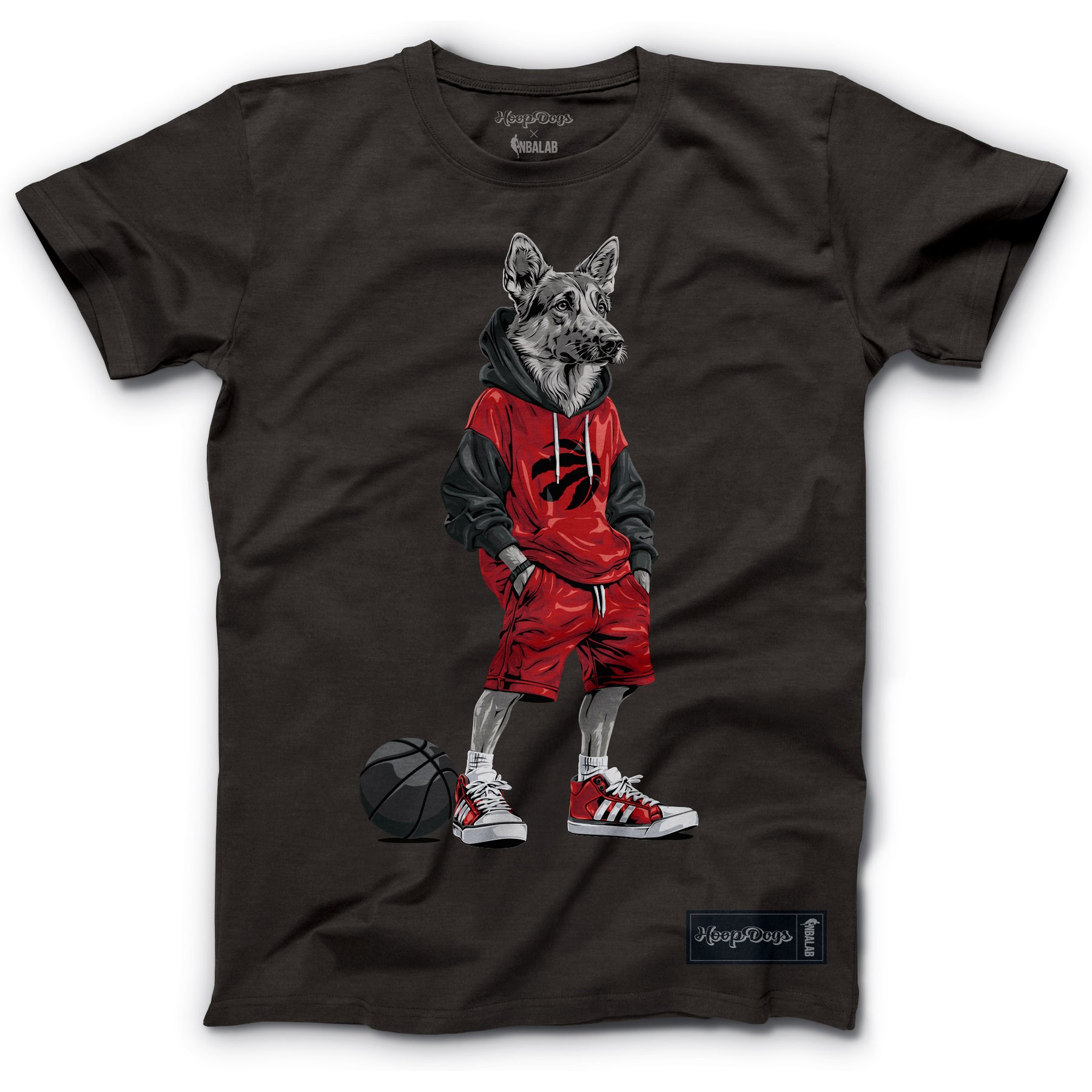 Hoop Dogs NBA German Shepherd T-Shirt, Toronto Raptors, Large