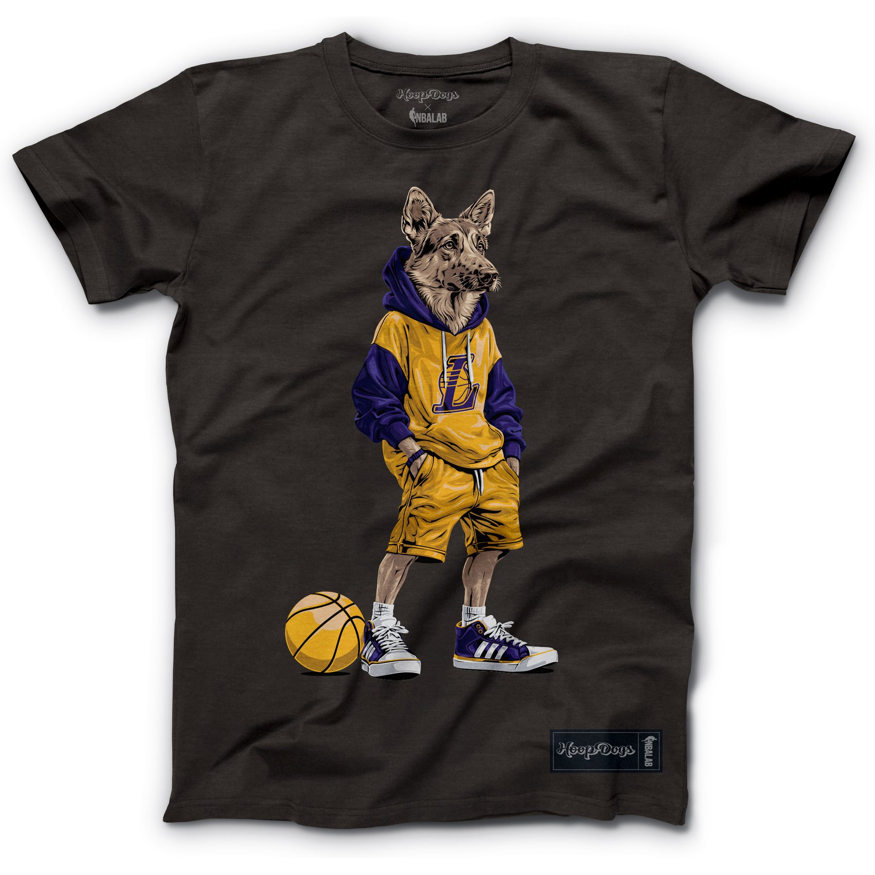 Hoop Dogs NBA German Shepherd T-Shirt, Los Angeles Lakers, Large
