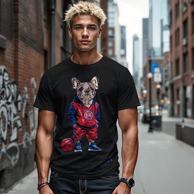 Show full view: Hoop Dogs NBA French Bulldog T-Shirt, Detroit Pistons, Medium slide 2 of 4