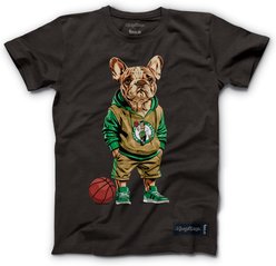 Hoop Dogs NBA French Bulldog T-Shirt, Boston Celtics, Large