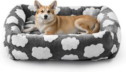 JOEJOY Jacquard Cloud Square Dog & Cat Bed with Anti-Slip Bottom & Removable Cover, Grey, Large
