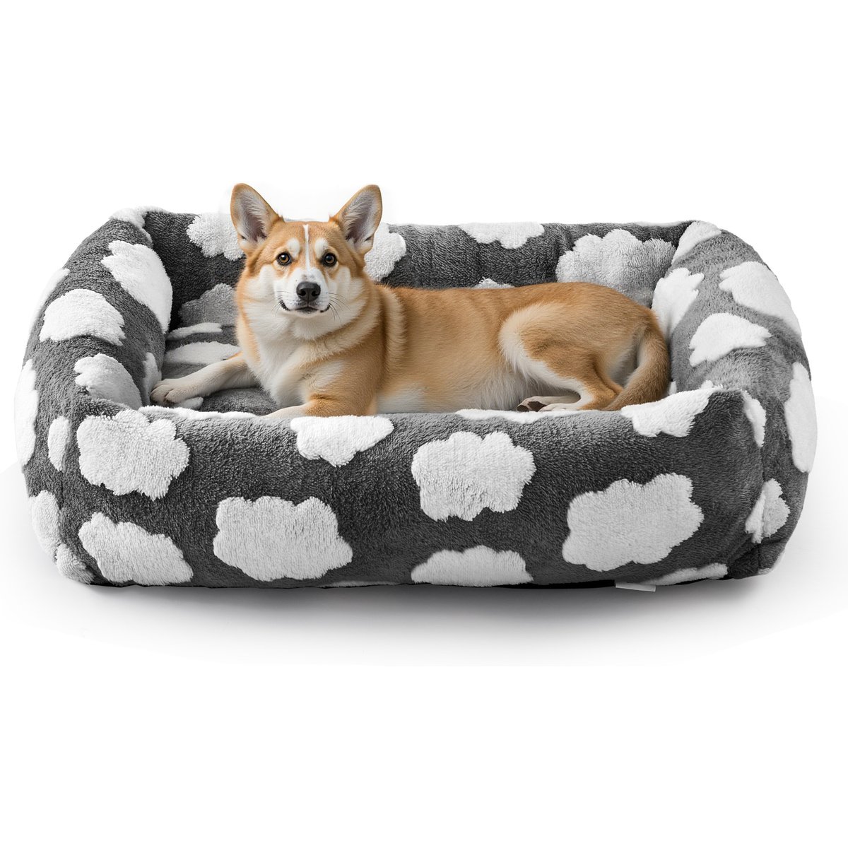 JOEJOY Jacquard Cloud Square Dog & Cat Bed with Anti-Slip Bottom & Removable Cover, Cozy Clouds Grey, Medium
