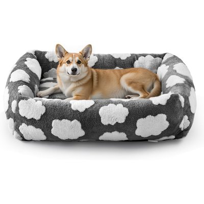JOEJOY JOEJOY Jacquard Cloud Square Dog & Cat Bed with Anti-Slip Bottom & Removable Cover, Cozy Clouds Grey, Medium