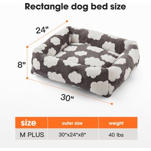 JOEJOY Jacquard Cloud Square Dog & Cat Bed with Anti-Slip Bottom & Removable Cover, Grey, Large