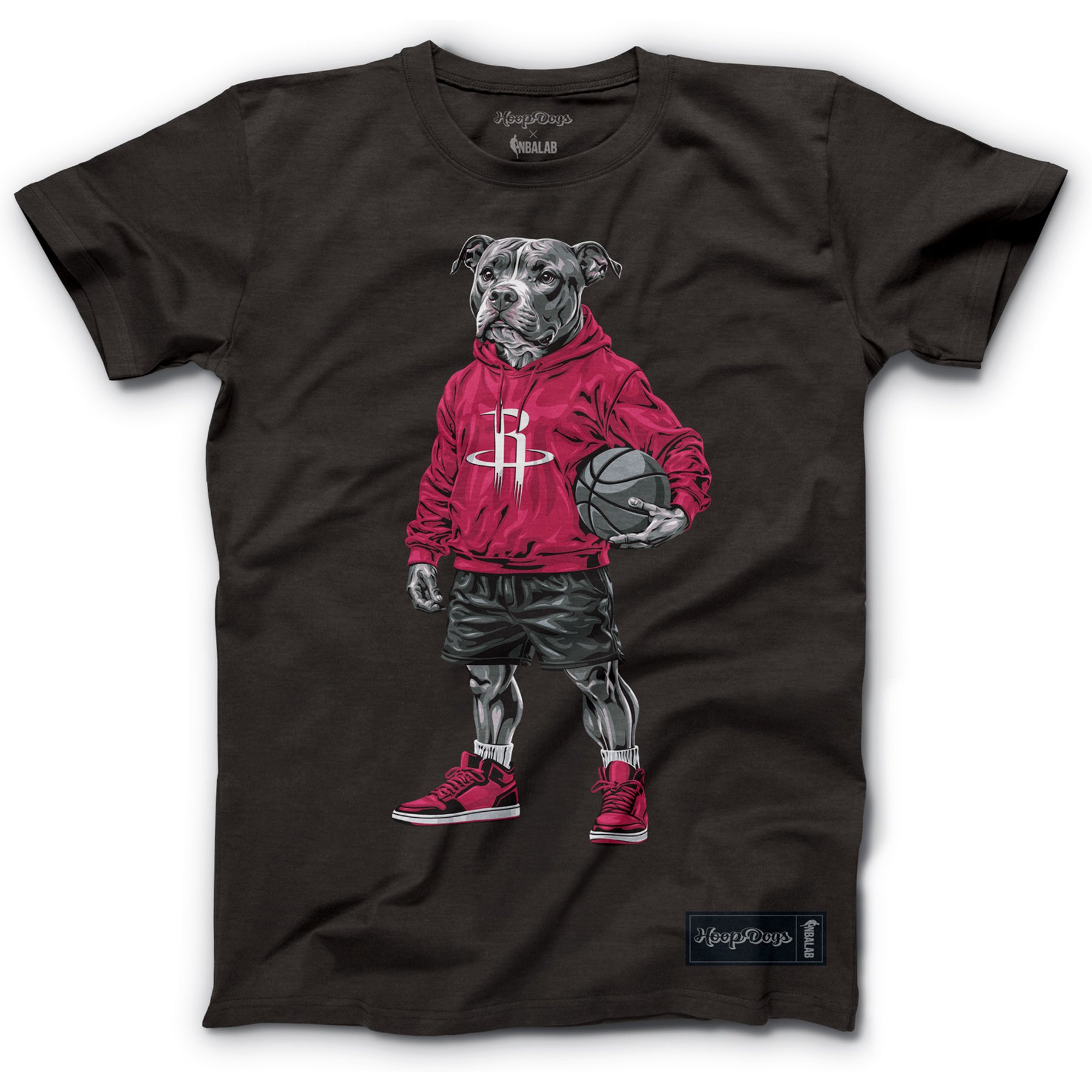 Hoop Dogs NBA Pit Bull T-Shirt, Houston Rockets, Medium