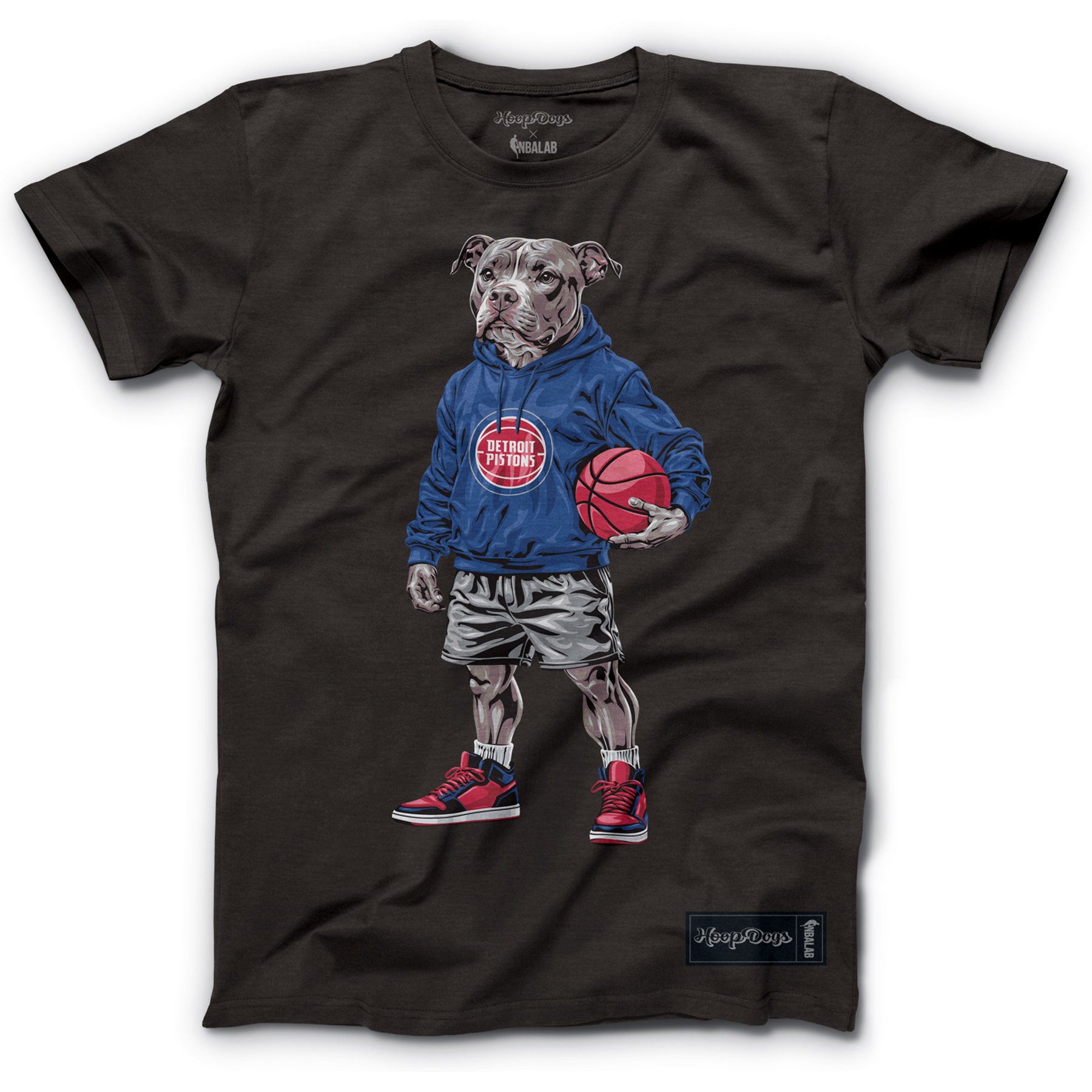 Hoop Dogs NBA Pit Bull T-Shirt, Detroit Pistons, Large
