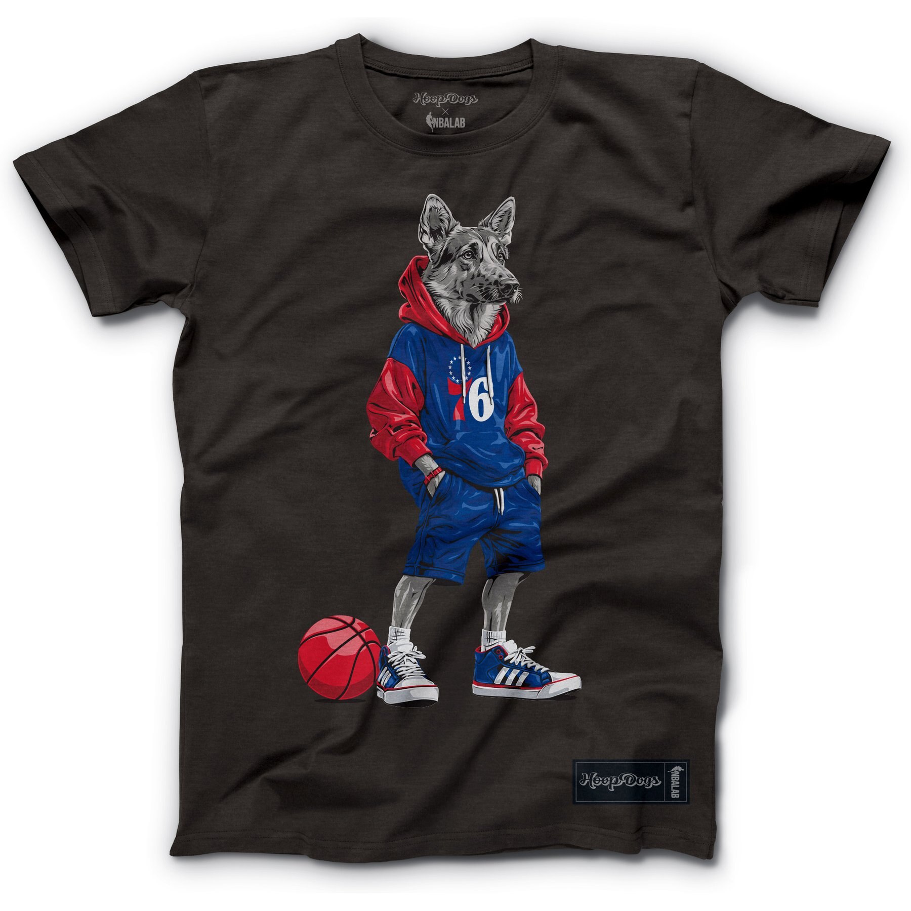 Hoop Dogs NBA German Shepherd T-Shirt, Philadelphia 76ers, X-Large