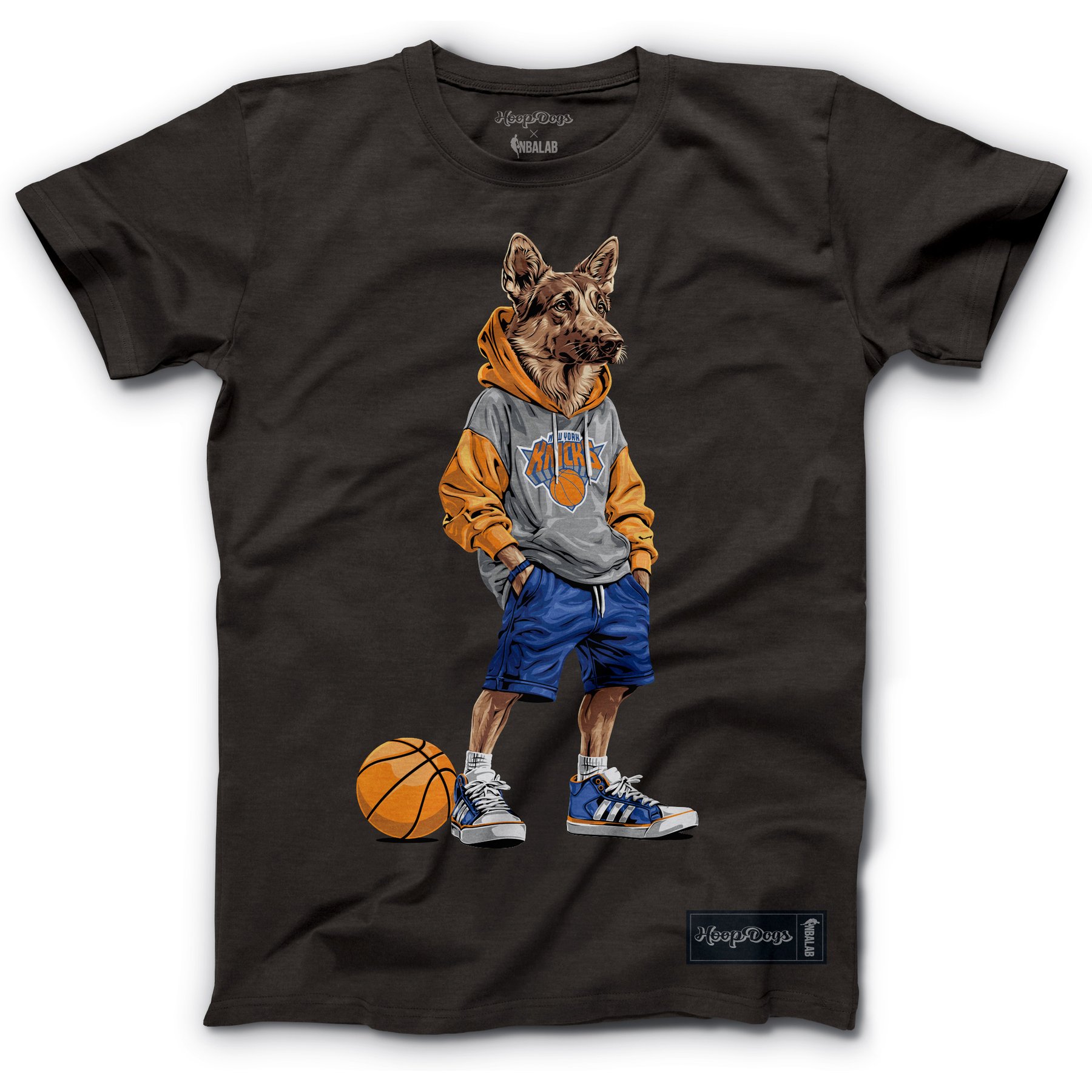 Hoop Dogs NBA German Shepherd T-Shirt, New York Knicks, XX-Large