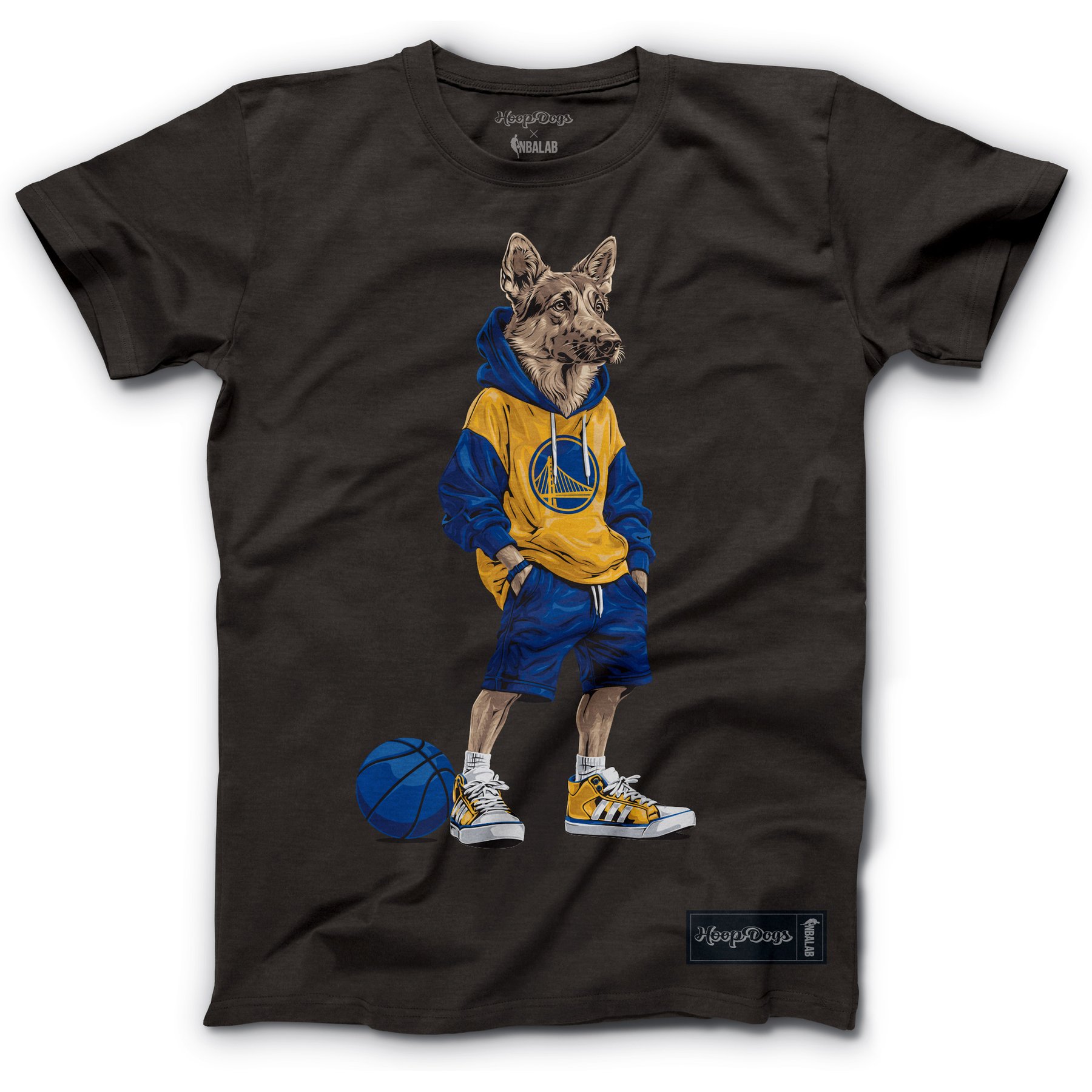 Hoop Dogs NBA German Shepherd T-Shirt, Golden State Warriors, XX-Large