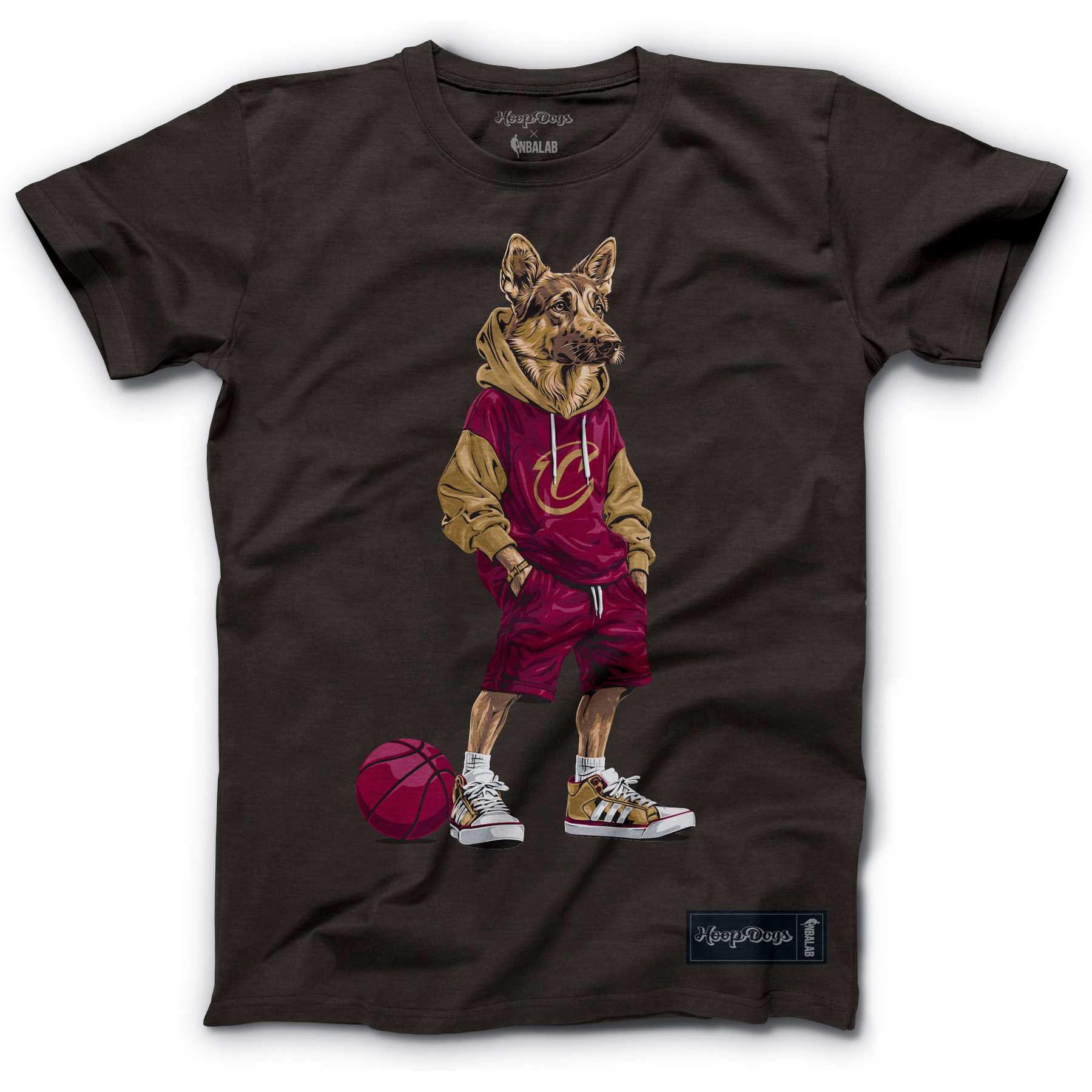 Hoop Dogs NBA German Shepherd T-Shirt, Cleveland Cavaliers, X-Large