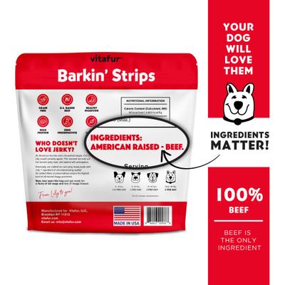 Show full view: Vitafur Barkin' Beef Jerky Strips Grain-Free Dehydrated Dog Treats, 12-oz bag slide 3 of 6