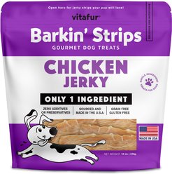 Vitafur Barkin' Chicken Jerky Strips Grain-Free Dehydrated Dog Treats, 12-oz bag