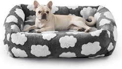 JOEJOY Jacquard Cloud Square Dog & Cat Bed with Anti-Slip Bottom & Removable Cover, Grey, Medium