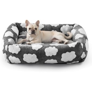 JOEJOY Jacquard Cloud Square Dog & Cat Bed with Anti-Slip Bottom & Removable Cover, Grey, Medium