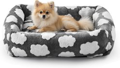 JOEJOY Jacquard Cloud Square Dog & Cat Bed with Anti-Slip Bottom & Removable Cover, Grey, Small