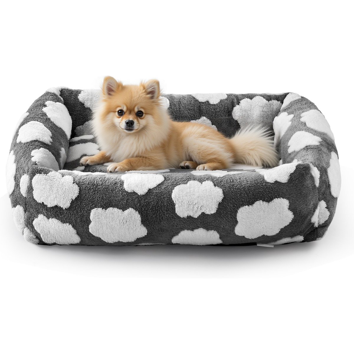 JOEJOY Jacquard Cloud Square Dog & Cat Bed with Anti-Slip Bottom & Removable Cover, Cozy Clouds Grey, Small