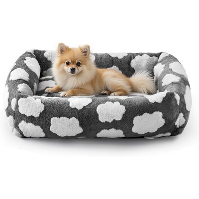 JOEJOY JOEJOY Jacquard Cloud Square Dog & Cat Bed with Anti-Slip Bottom & Removable Cover, Cozy Clouds Grey, Small