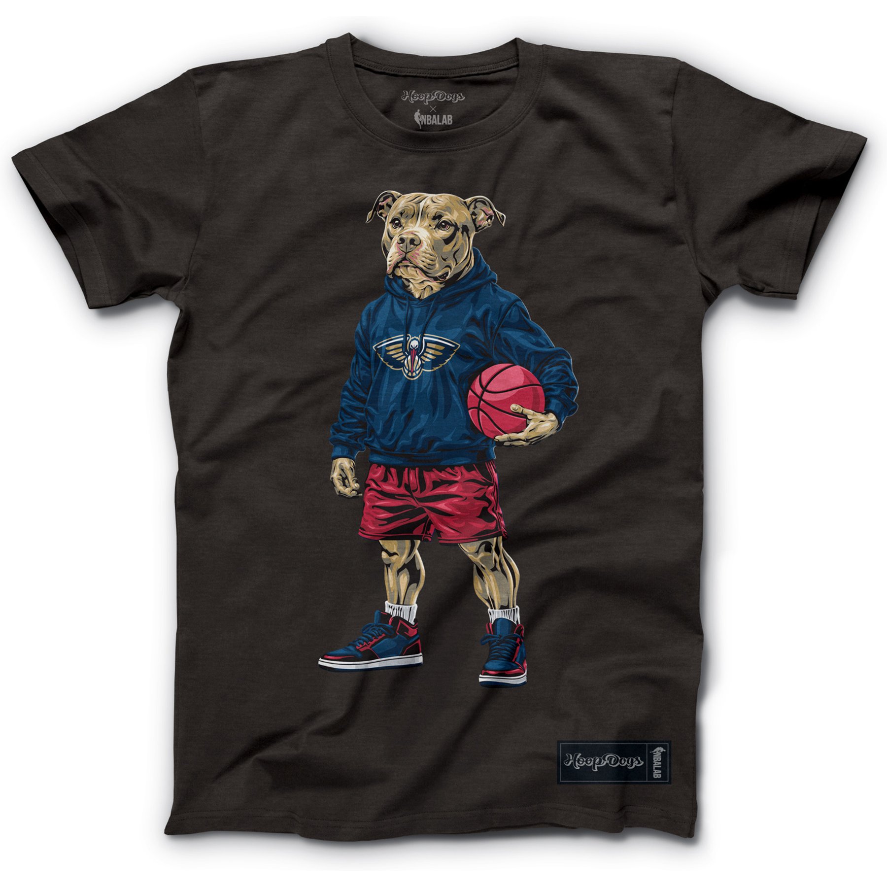Hoop Dogs NBA Pit Bull T-Shirt, New Orleans Pelicans, Large