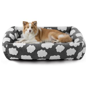 JOEJOY Jacquard Cloud Square Dog & Cat Bed with Anti-Slip Bottom & Removable Cover, Grey, X-Large