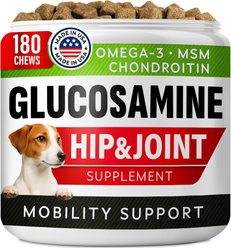 StrellaLab Glucosamine Chondroitin & Hip & Joint with Omegas 3 & Fish Oil Advanced Mobility Chew Supplement for Dogs, 180 count