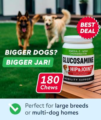 Show full view: StrellaLab Glucosamine Chondroitin & Hip & Joint with Omegas 3 & Fish Oil Advanced Mobility Chew Supplement for Dogs, 180 count slide 3 of 10
