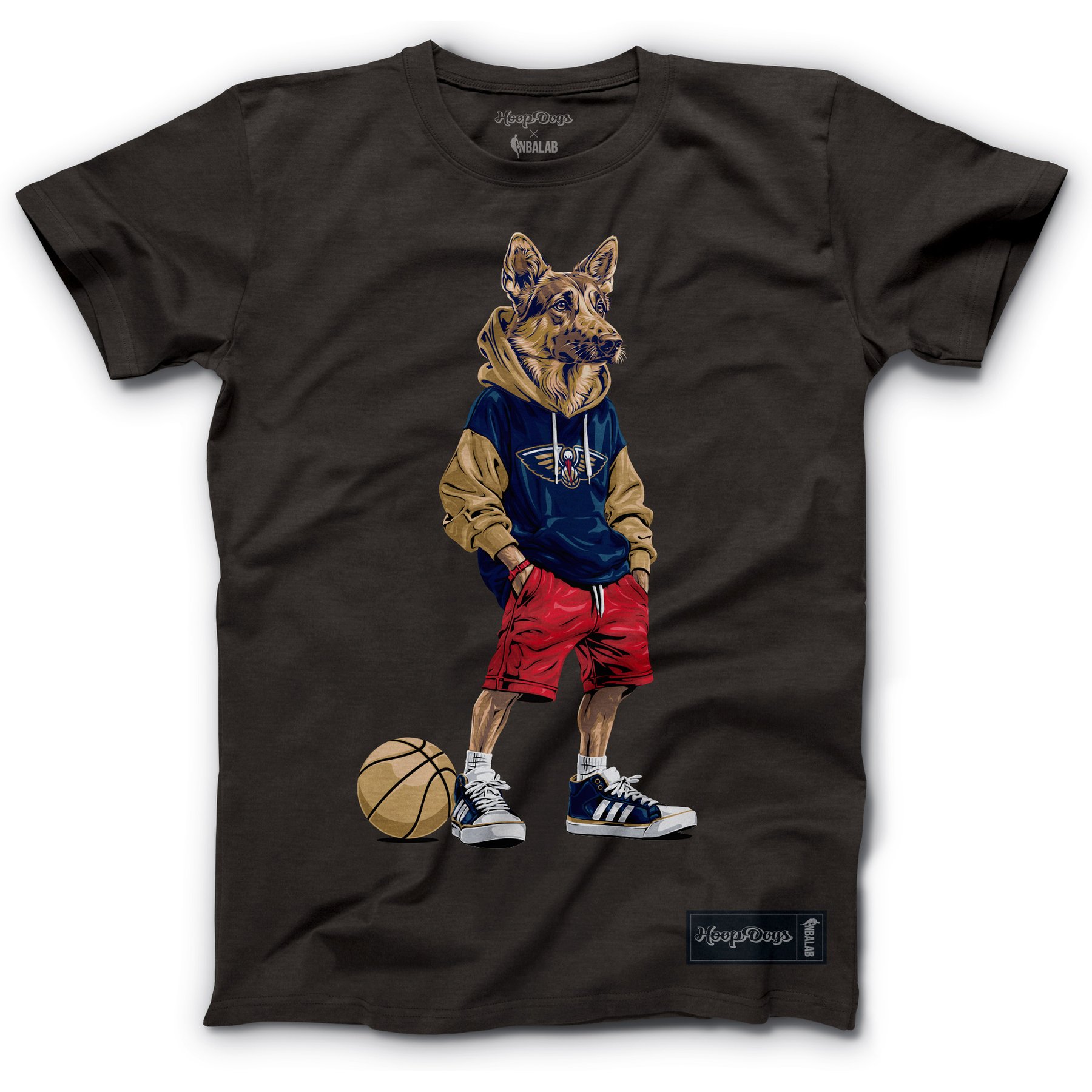 Hoop Dogs NBA German Shepherd T-Shirt, New Orleans Pelicans, Medium