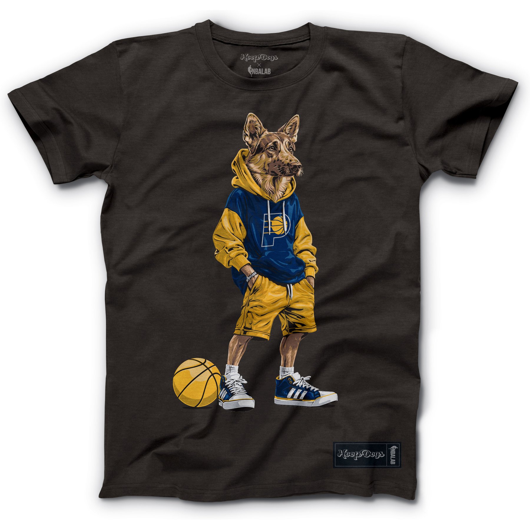 Hoop Dogs NBA German Shepherd T-Shirt, Indiana Pacers, Medium