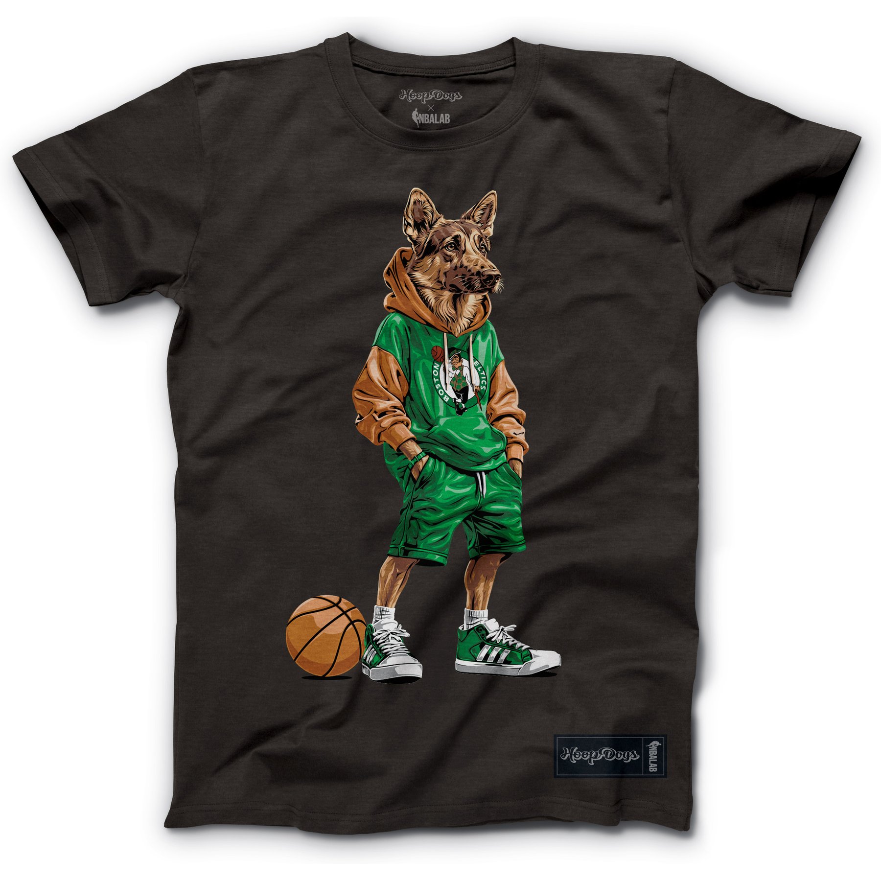 Hoop Dogs NBA German Shepherd T-Shirt, Boston Celtics, XXX-Large