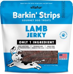 Vitafur Barkin' Lamb Jerky Strips Grain-Free Dehydrated Dog Treats, 12-oz bag