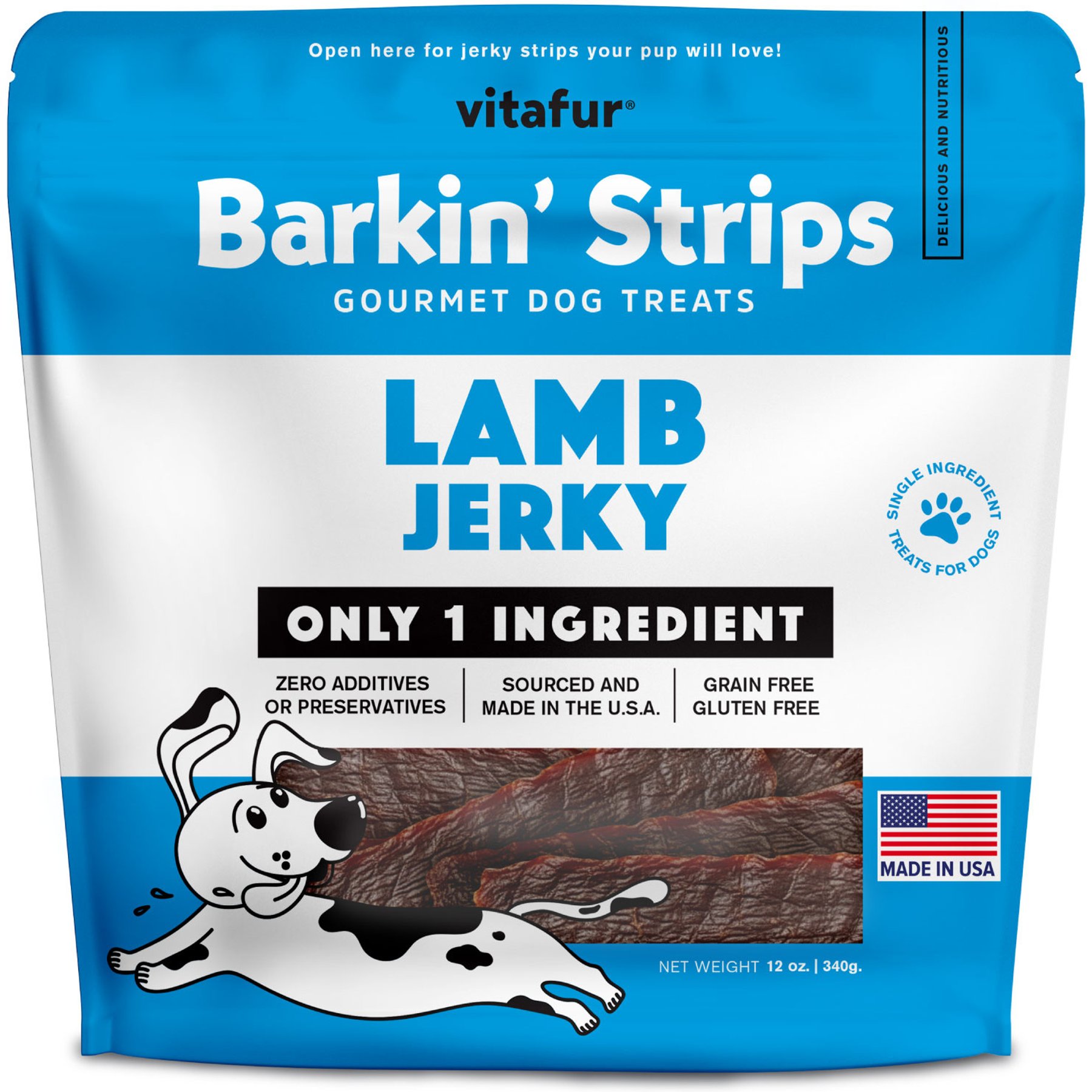 Vitafur Barkin' Lamb Jerky Strips Grain-Free Dehydrated Dog Treats, 12-oz bag