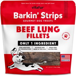 Vitafur Barkin' Beef lungs Strips Grain-Free Dehydrated Dog Treats, 5.5-oz bag
