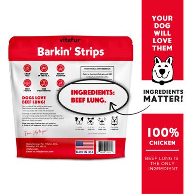 Show full view: Vitafur Barkin' Beef lungs Strips Grain-Free Dehydrated Dog Treats, 5.5-oz bag slide 3 of 6