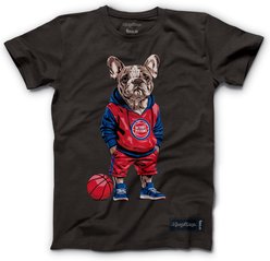 Hoop Dogs NBA French Bulldog T-Shirt, Detroit Pistons, Medium