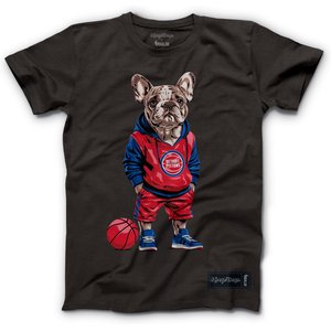 Hoop Dogs NBA French Bulldog T-Shirt, Detroit Pistons, Medium