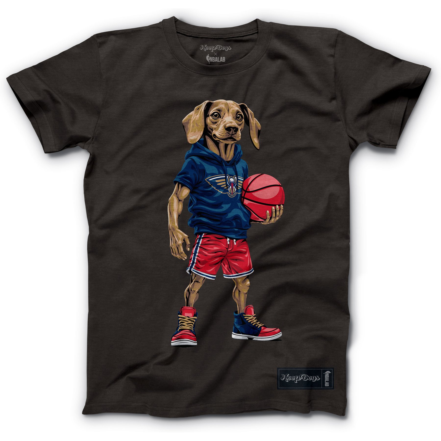 Hoop Dogs NBA Dachshund T-Shirt, New Orleans Pelicans, Medium