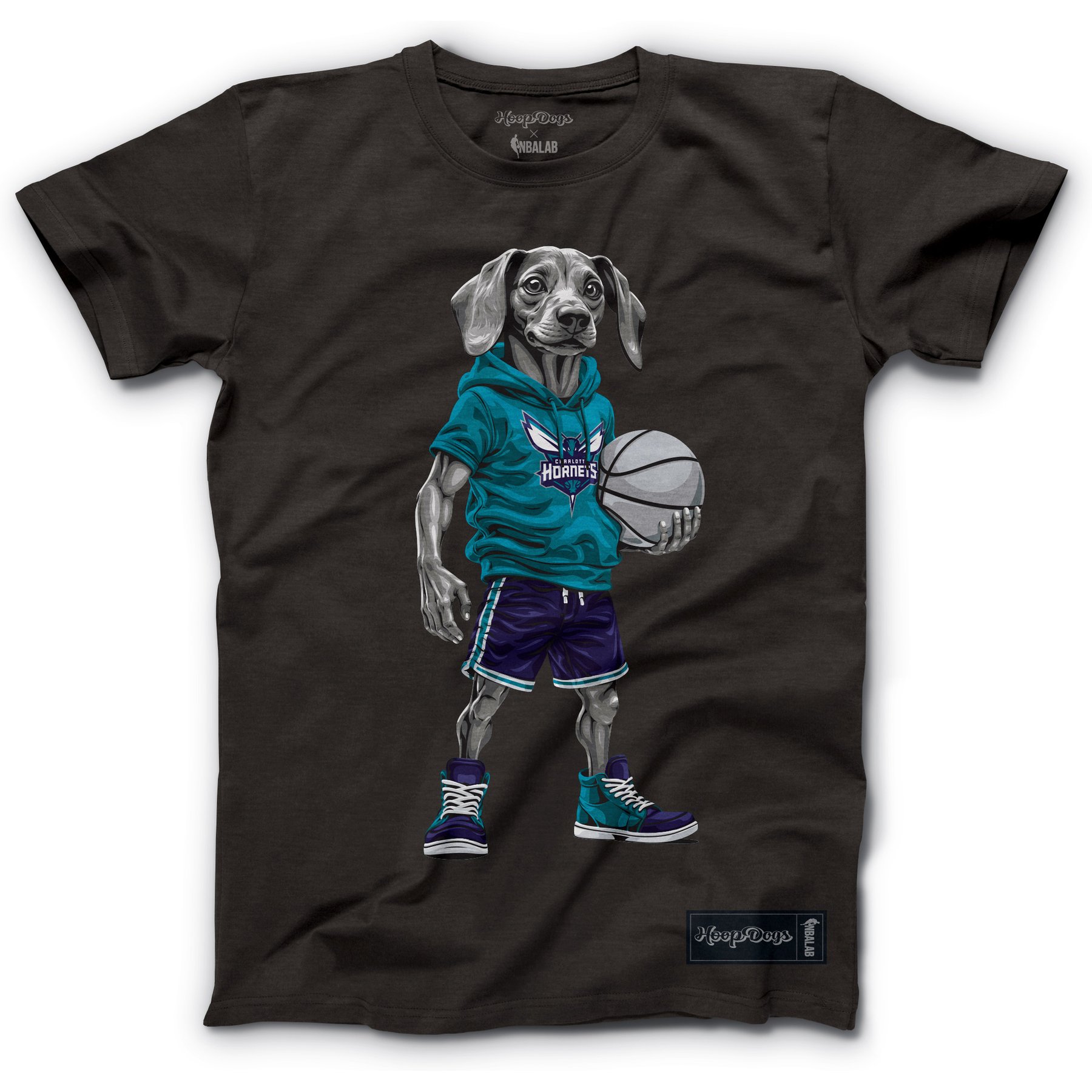 Hoop Dogs NBA Dachshund T-Shirt, Charlotte Hornets, Small