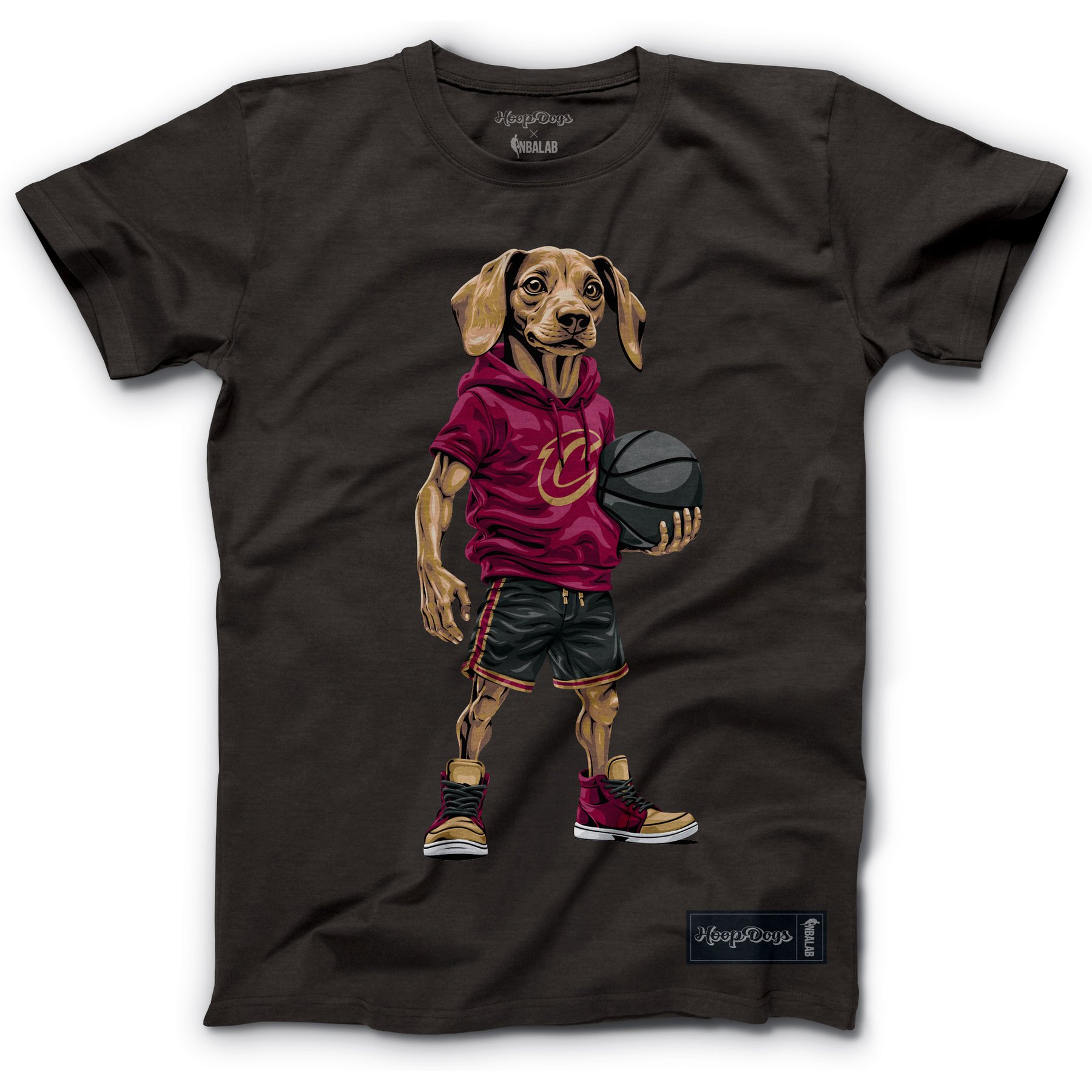 Hoop Dogs NBA Dachshund T-Shirt, Cleveland Cavaliers, Small